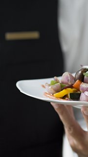 Waiter holding plate